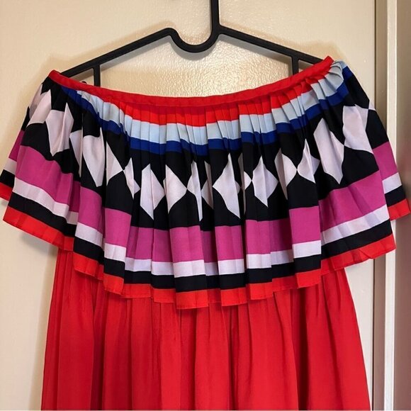 Kate Spade New York, Geo Border Printed Pleated Dress, Red Strapless, Flowy, 6 - Picture 5 of 10